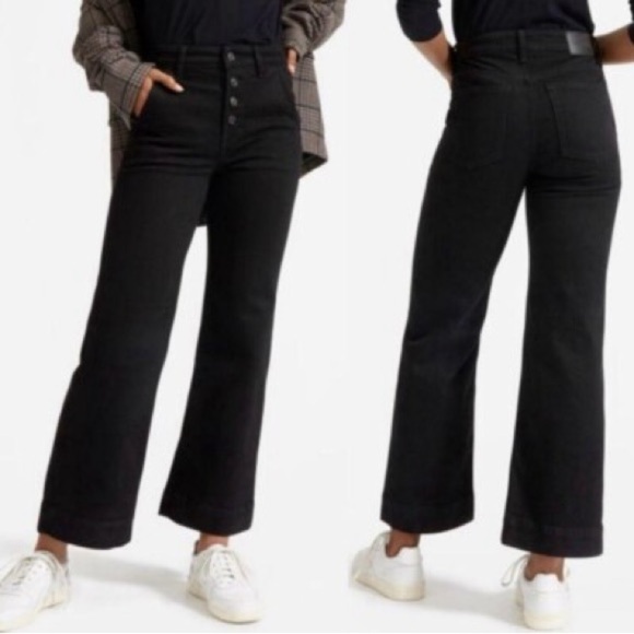 Everlane Wide Leg Jeans 26 Ankle black button fly high rise low stretch denim - Picture 1 of 12